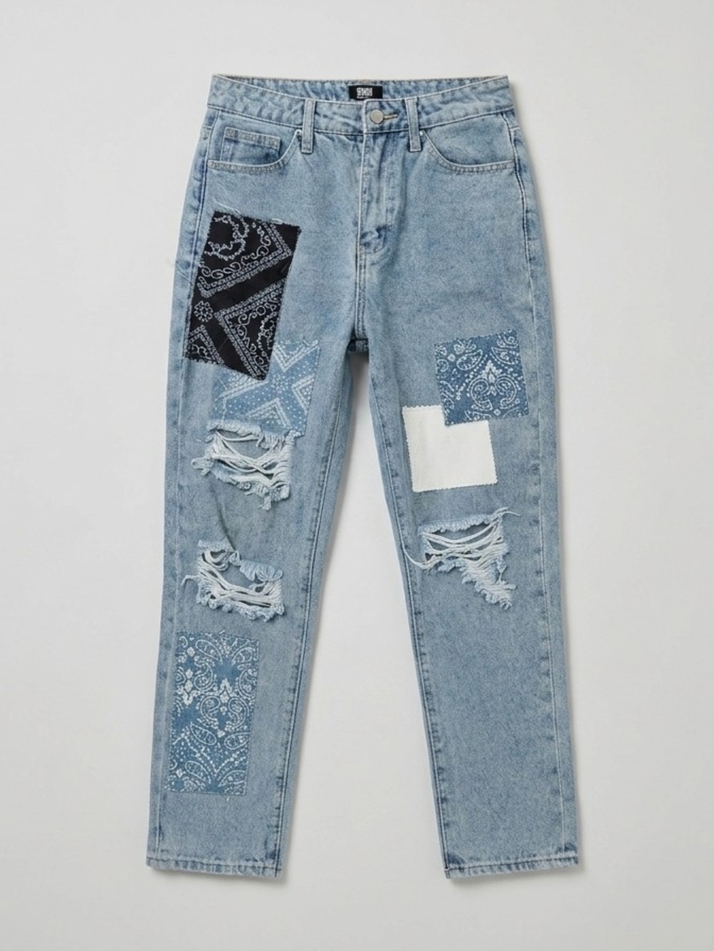 Skinny Light Blue Patchwork Bandana‎ Jeans